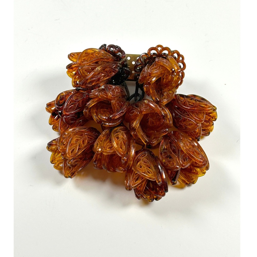 Rare Vintage 1930s/40s Oversized Amber Lucite Flower Dangle Brooch Unique - Picture 5 of 11